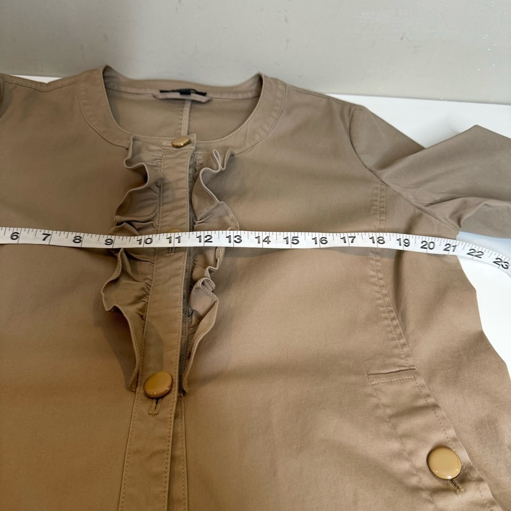 Talbots Jacket Khaki /Tan Button Up Ruffled Front - Picture 4 of 7